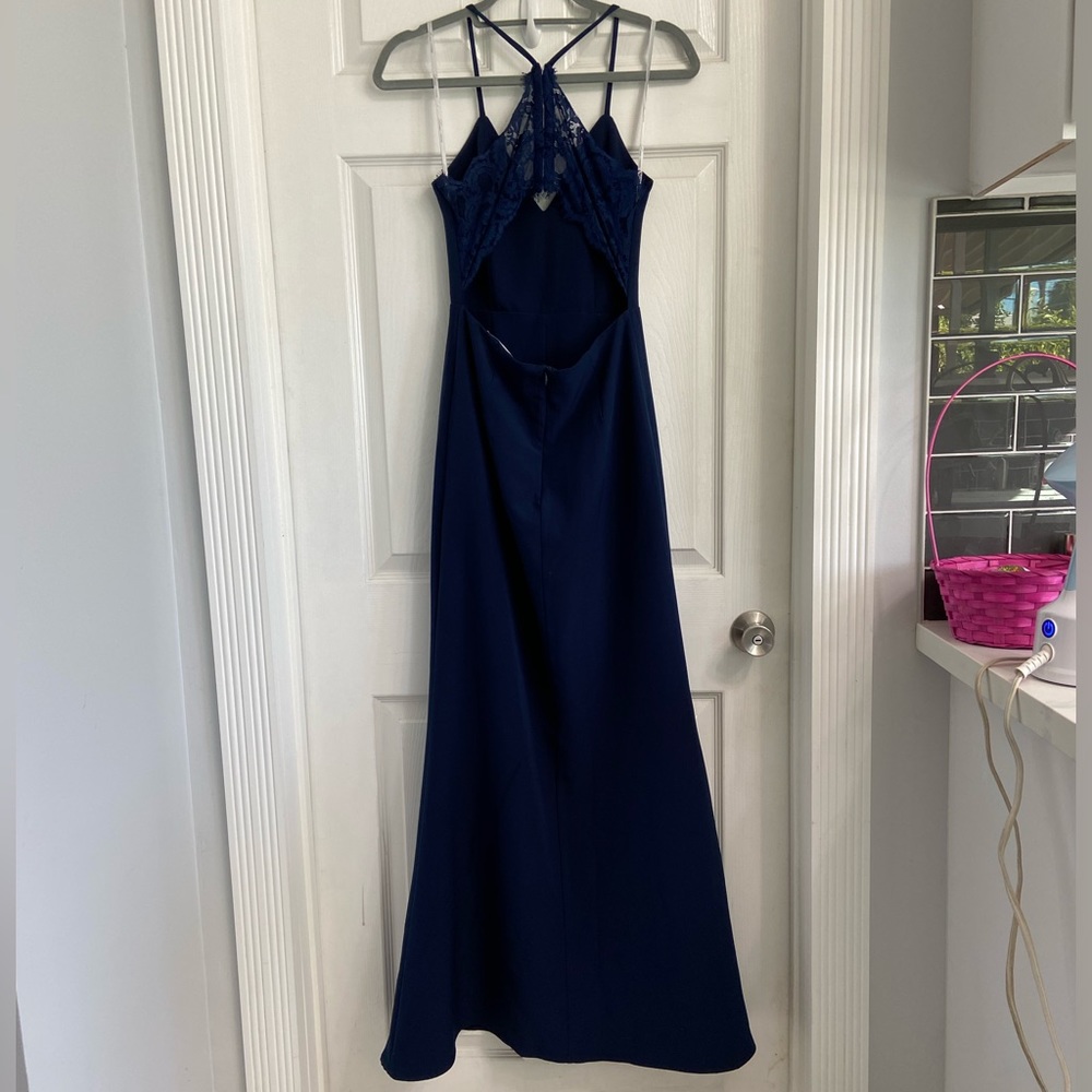 Lovers + Friends Helena Side Slit Lace Maxi Dress Size 2 Navy Blue Prom Ball